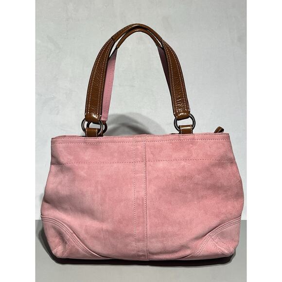 VTG Coach Suede Soho Double Buckle Flap Shoulder Bag Pink Tote Large Satchel Y2K - Picture 2 of 16